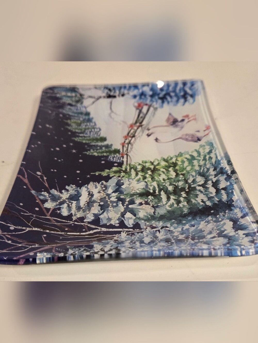 Michel Design Works Christmas Snow Glass Soap Dish Trinket Tray Winter Geese - Picture 3 of 6